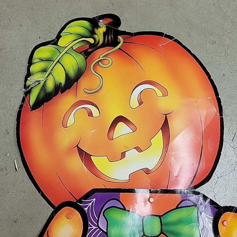 Vintage posable die cut Halloween witch, pumpkin man, plus banner - Picture 4 of 11
